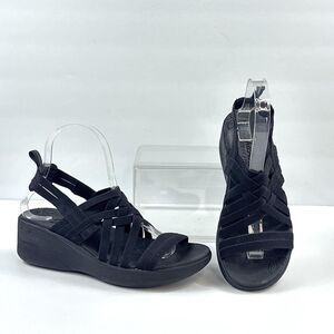 Skechers Sandals Womens 7 Strappy Wedge Shoes Black Comfort Pier Lite 163271
